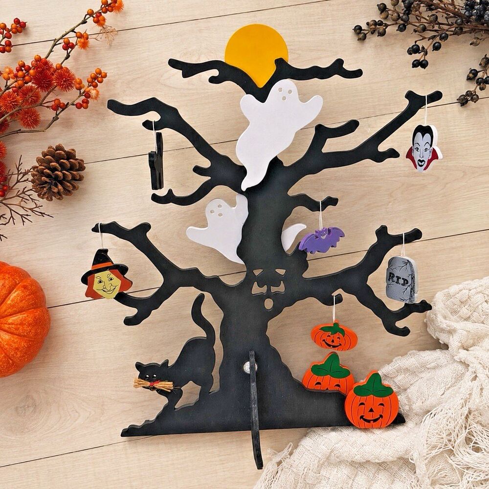 Vtg Lillian Vernon Haunted Halloween Tree Decoration Ornaments 16" fall spooky